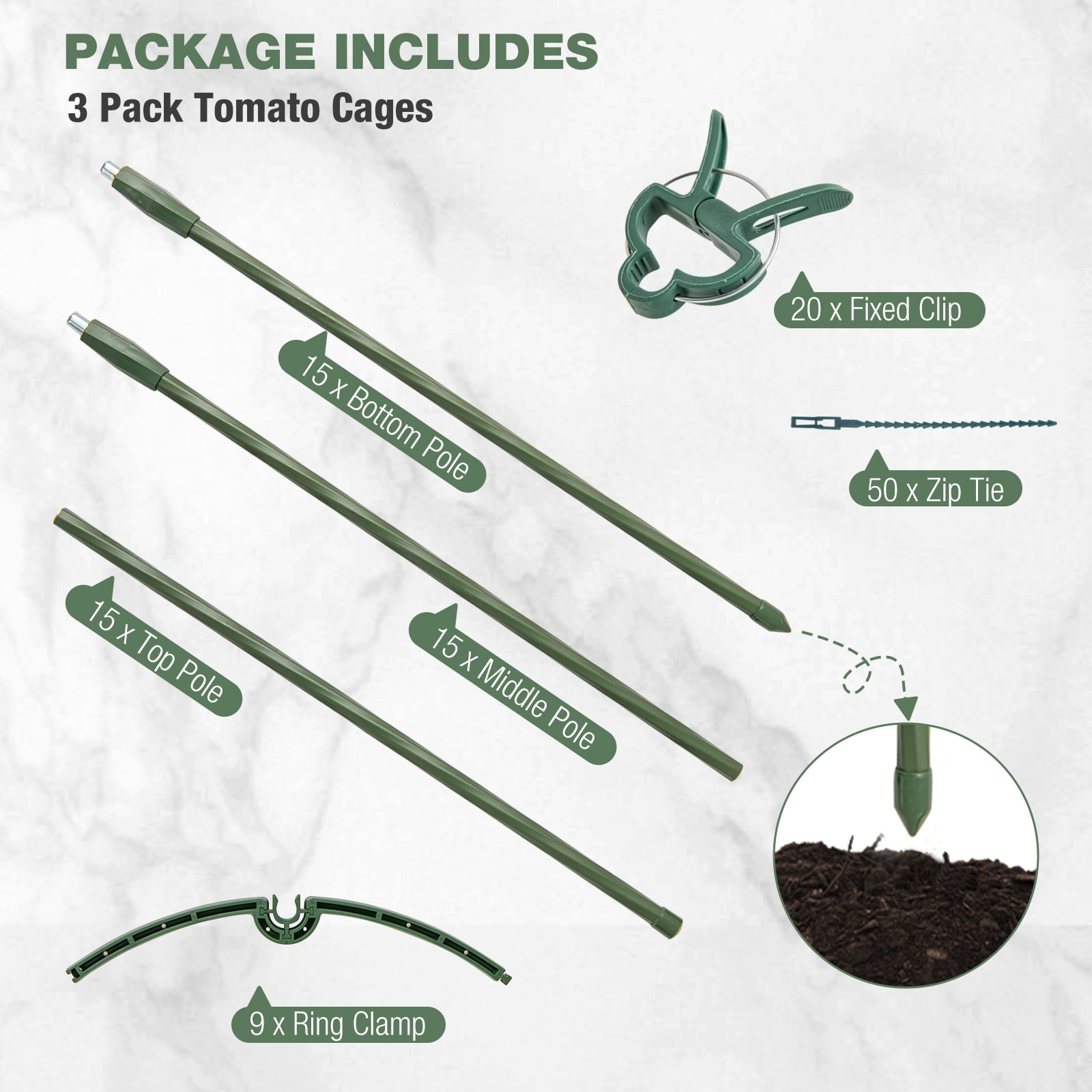 Gymax 3-Pack Garden Tomato Trellis 60'' Plant Support Cage w/ Adjustable Size for Plants