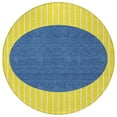 thumbnail image 5 of 8' Yellow And Blue Round Striped Washable Indoor Outdoor Area Rug, 5 of 5