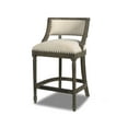 thumbnail image 6 of 26.5" Counter Height Bar Stool With Beige Linen Covering. Relaxing Sitting Comfort. Solid Hardwood. Mid-height Back Low Form. Recessed Arm. Protected Brass- Footrest. Suits & Tables In Linen., 6 of 6