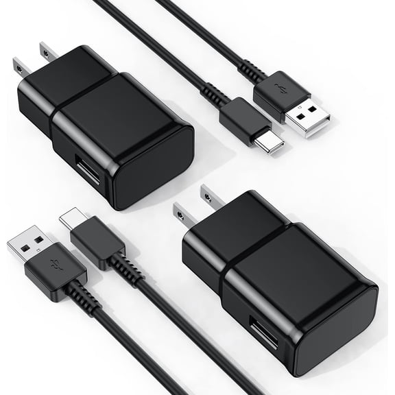 TYPPKMM 25W Fast Charger for Samsung 2-Pack, Android USB C Wall Charger with Type C Cable for Galaxy S10/S9/S8 Series, S20/S21 Series, Note 8/9/10/20, Black