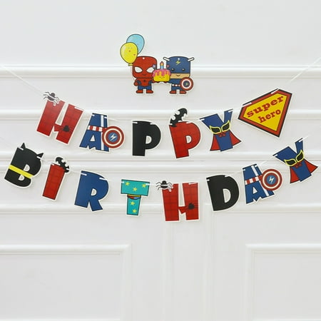 Children's First Birthday Captain America Marvel Themed Paper Flag Boy Happy Birthday Party Arrangement Banner