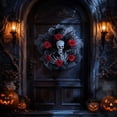thumbnail image 7 of Spooky Halloween Wreath, Gothic Skull Wreath With Red Roses for Front Door, Halloween Door Decorations for Porch, Skeleton Wreath for Wall Window Party, 7 of 7