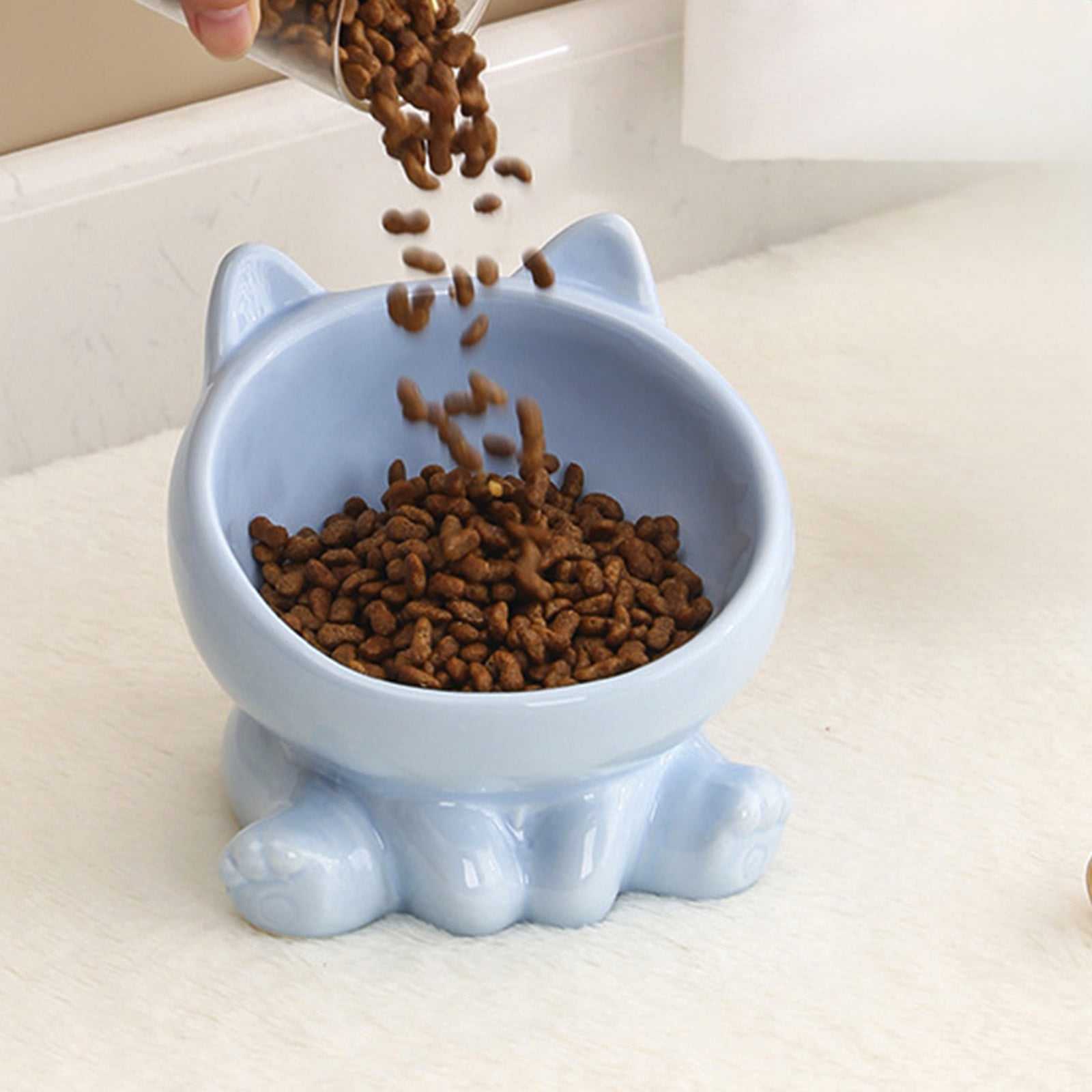 Lunxisen 2 Pcs Elevated Cat Food Bowl, Ceramic Raised and Tilted Water Bowl, Anti Vomiting and Protect Pets' Spines Dishes for Small Dog, Fat Faced Cat, Kitten