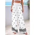 thumbnail image 6 of Women'S Wide Leg Palazzo Pants Boho Floral Trousers Flowy Beach Vacation Clothes Resort Wear White L, 6 of 9