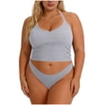 thumbnail image 1 of Craaazy Womens Plus Size Sports Tops Solid Color Racerback Ribbed Sleeveless Built-in Bra Crop Tank Tops for Workout Gift, 1 of 6