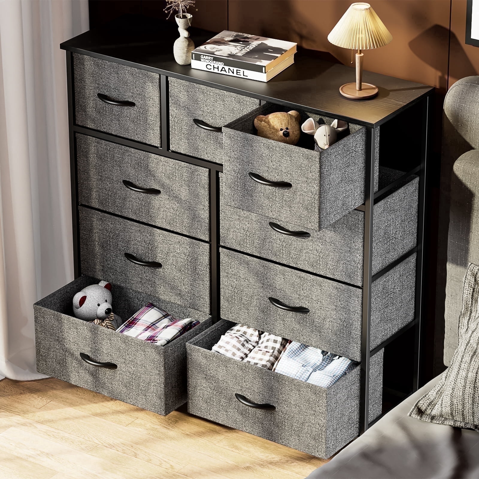 CONCETTA 9-Drawer Fabric Dresser Storage Chest for Bedroom, Closet, Storage Furniture for Adults, Gray