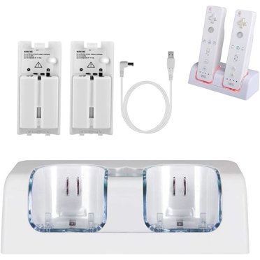 White Dual Charging Dock Station + 2 Batteries For Wii / Wii U Remote Controllers