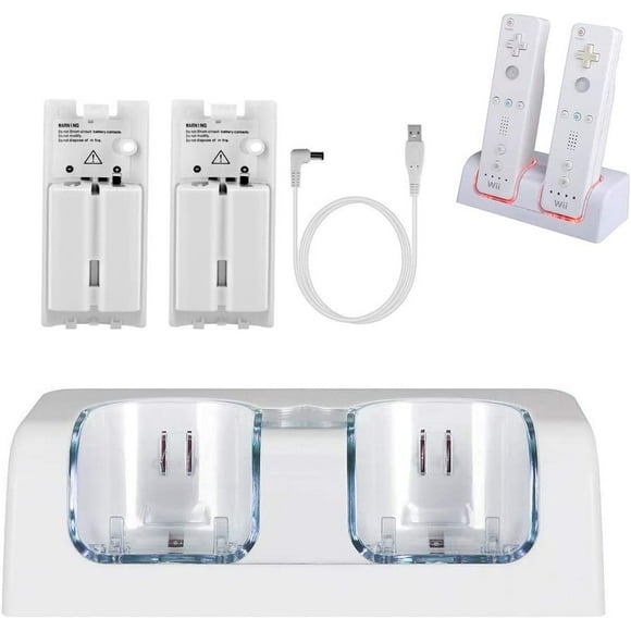 Chargeurs Wii pour Télécommande Wii, Station d'Accueil Wii avec 2 Batteries Rechargeables et Cordon de Charge USB, Blanc