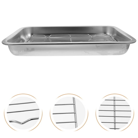 EXHUMKY Stainless Steel Baking Tray with Rack, , Quick Oil Drain, Non-Stick Oven Pan for Home Cooking 1 Set