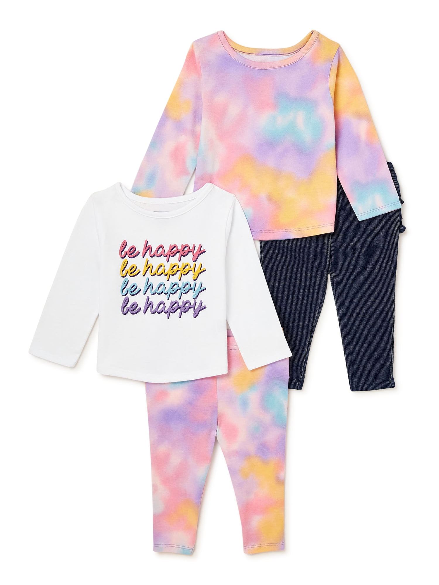 Garanimals Baby Girl Legging and Long Sleeve T-Shirt Outfit Set, 4-Piece, Sizes 0/3M-24M
