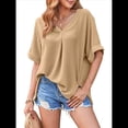 thumbnail image 2 of Camisas de Corta con Cuello en V para Mujer, Blusas Informales de Negocios, Blusas de Trabajo Holgadas Caqui XXL, 2 of 7