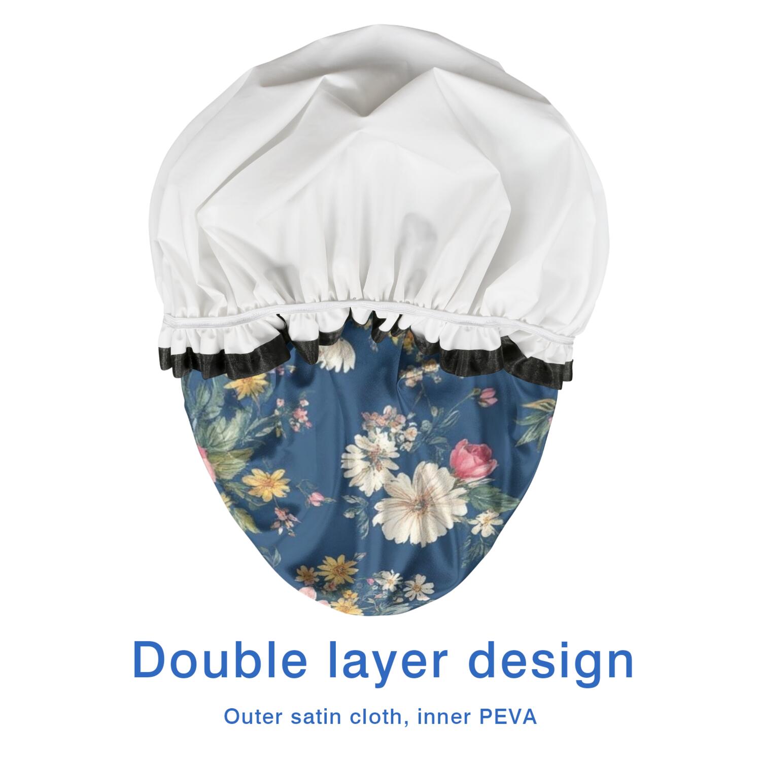 Shower Caps,Pioneer Flower Floral Print Pattern Waterproof Shower Cap for Women 4 Pieces,Double Reusable Hair Cover for Shower PEVA Elastic Stretch Hem
