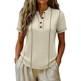 thumbnail image 2 of TGSLY Women's Henley Shirts Half Lightweight Button Down Solid Color Golf Tee Tops Dressy Short Sleeve Blouses with Contrast Stitch Trim XXL, 2 of 7