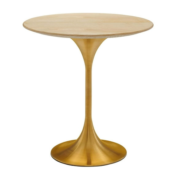 Modway Lippa 20" Round Modern Wood/Stainless Steel Side Table in Natural/Gold