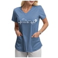 thumbnail image 4 of NIEWTR V Neck Pattern Print Scrub Tops Women Comfortable Durable Medical Uniform Blouses with 2-Pockets(Blue,L), 4 of 4