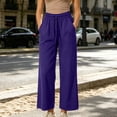 thumbnail image 5 of Levmjia Women's High Waisted Wide Leg Pants with Drawstring Side Pockets Front Slit Flowy Pants Casual Yoga Lounge Trousers for Summer, 5 of 6