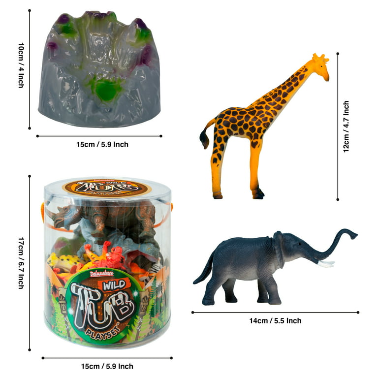 Tub Playsets - Wild Animal from Deluxebase. Zoo Animal Toys Set for Kids. Animal  figurines including a Hippo, Zebra, Tiger, Rhino, Hyena, Lion, Elephant and  a huge rock 