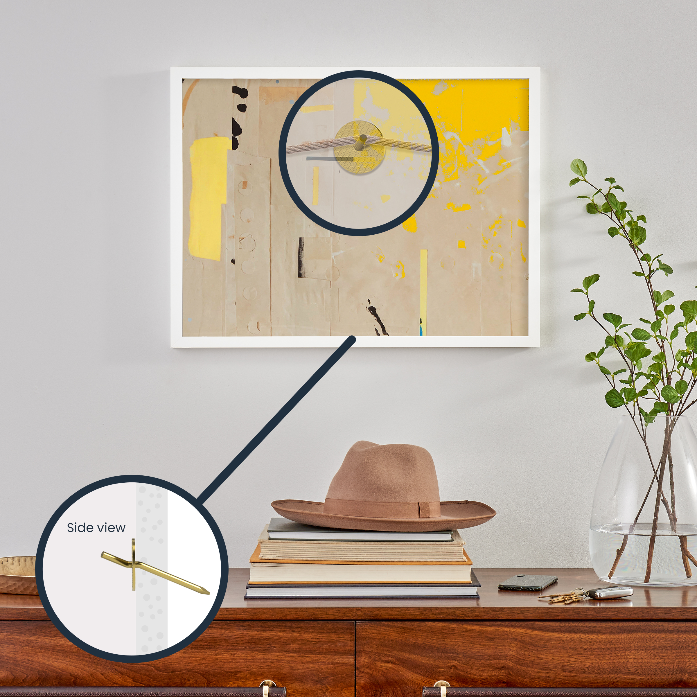 (3 pack) Ook One-Step Picture Hanger, Push Pin, 40 lbs, Steel, Brass, Gold, 4 pack
