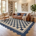thumbnail image 2 of HIWEAVER Blue 5' x 7' Scalloped-edge Easy Jute Area Rug for Living Room Modern Bordered Plaid Indoor Outdoor Neutral Carpet for Patios Non Slip Washable Throw Mat for Home Decor, 2 of 6
