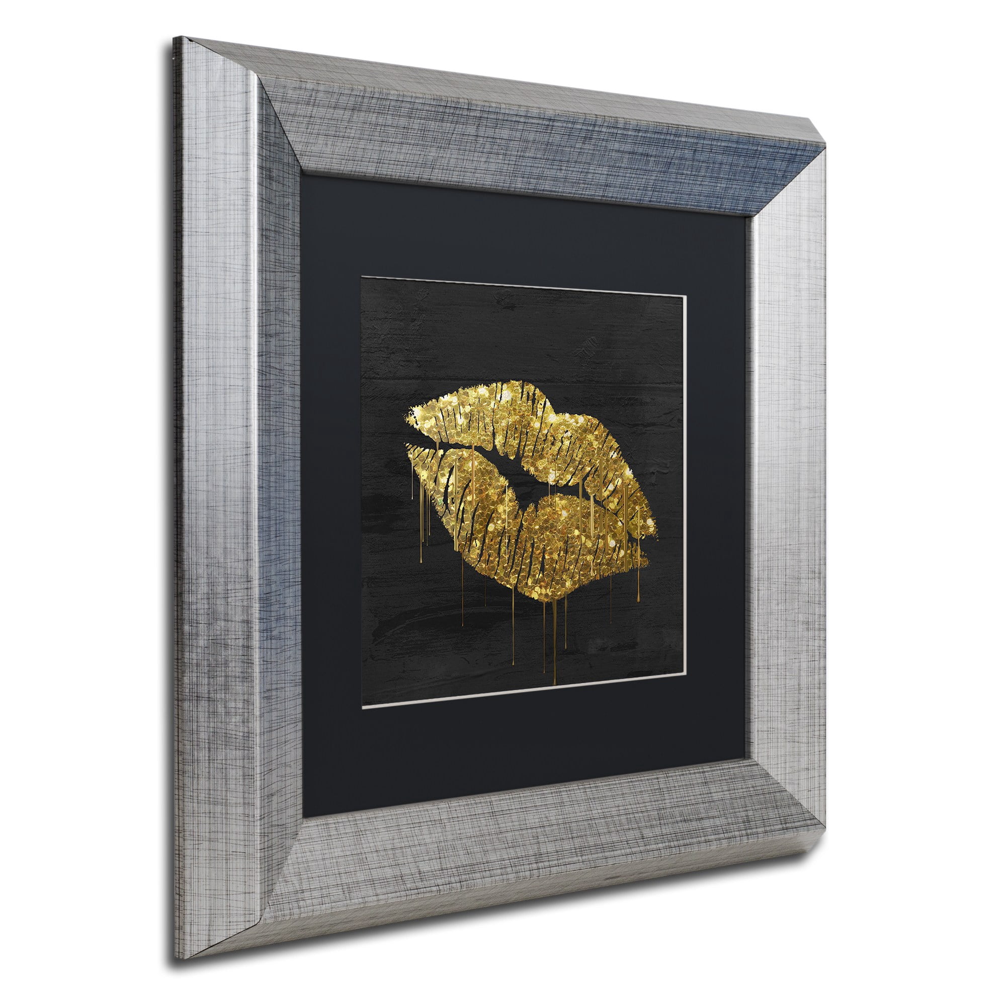 Trademark Fine Art "Golden Lips" Canvas Art by Color Bakery, Black Matte, Silver Frame