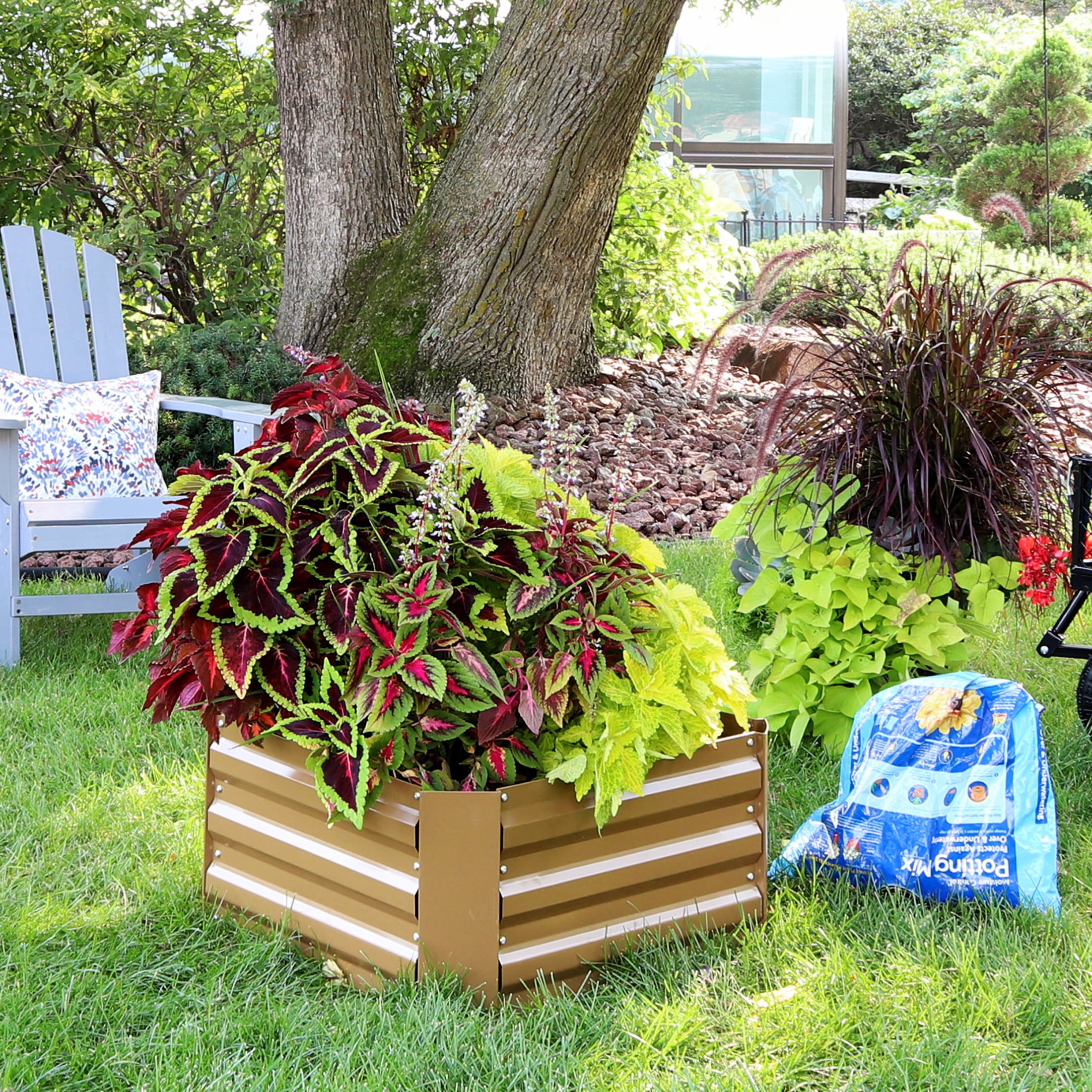Sunnydaze 24" x 24" x 11.75" Square Brown Galvanized Steel Raised Garden Bed