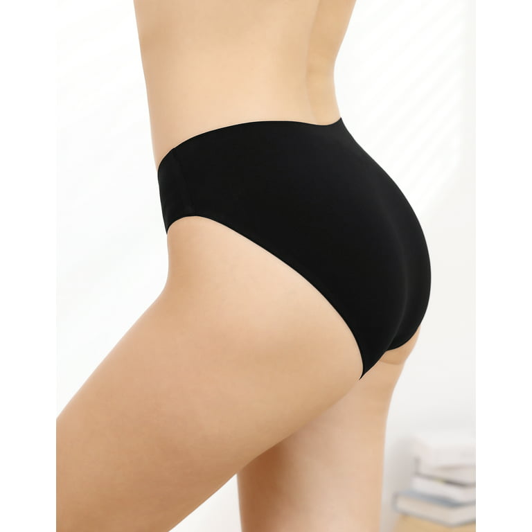 Innersy Underwear for Women Seamless Cotton Bikini Panties 5-Pack (M,  Black) 