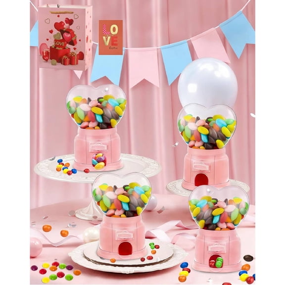 2026 New Heart Shaped Candy Dispenser - Valentine Candy Dispenser Machine, Small Gumball Machine for Party Favors, Teacher Gifts, and Valentine's Day Exchange Treats(Pink*2)