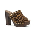 thumbnail image 1 of BLISSFUL STEP Chaussures pour Femmes à Plateforme à Talons Épais à Bout Ouvert à Rivets en Faux Suède Sandales à Enfiler Léopard 7, 1 of 7