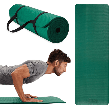 Essentials Thick Yoga Mat Fitness & Exercise Mat with Easy-Cinch Carrier Strap,72"L X 24"W X 2/5 Thick, 10mm-Green