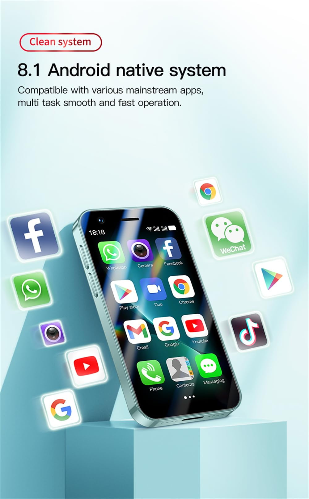 Mini Smartphone for Kids SOYES F8 Pro Max 3G Unlocked 3'' Small Size Mobile Phone 2000mAh 1GB 16GB Android 8.1 WiFi MP3 MP4 Bluetooth Novel Student Cellphone Gift