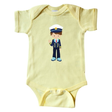 

Inktastic Cute Boy Boat Captain Skipper Brown Hair Gift Baby Boy Bodysuit