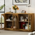thumbnail image 2 of EUROCO 60" Large Sideboard Buffet Cabinet,Storage Cabinet with Glass Doors and Adjustable Shelves,Arched Kitchen Cabinet Display Cabinet for Kitchen, Living Room, Hallway,Natural, 2 of 7