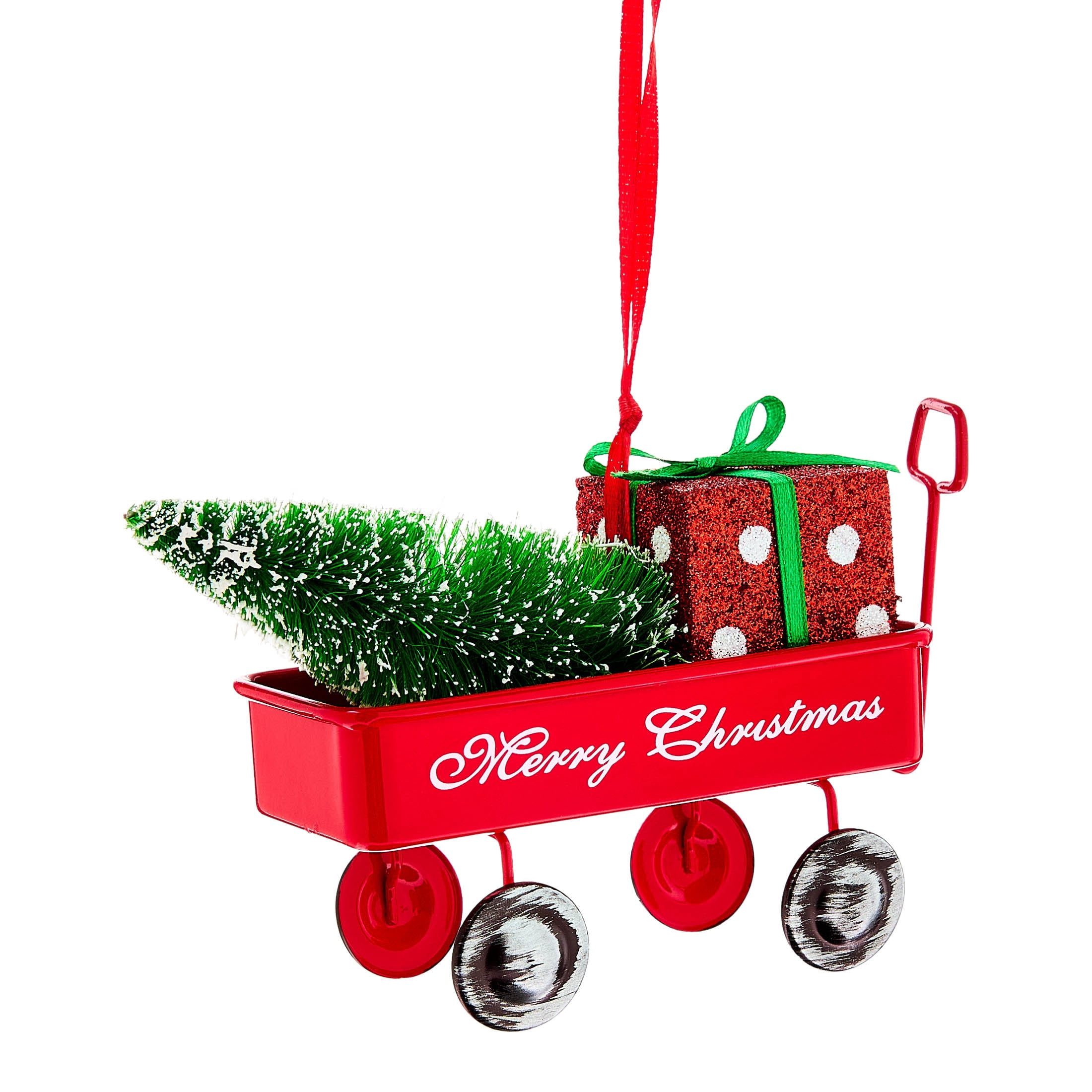 Red and White Metal Merry Christmas Wagon Ornament, 3.3", by Holiday Time
