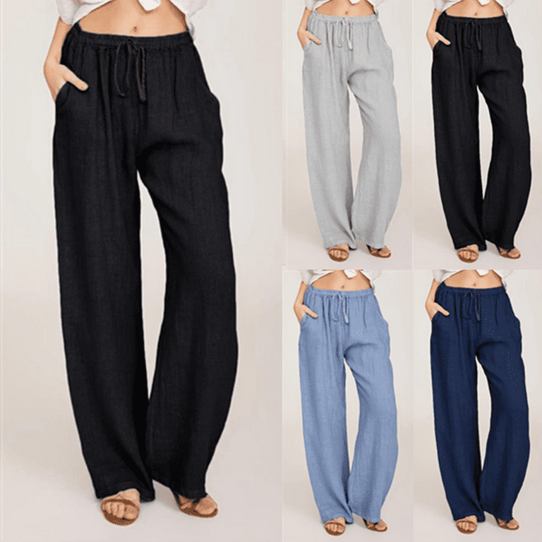 Women's Linen Plus Size High Waisted Loose Fit Pants Drawstring Closure  Gothic Trousers for Women 