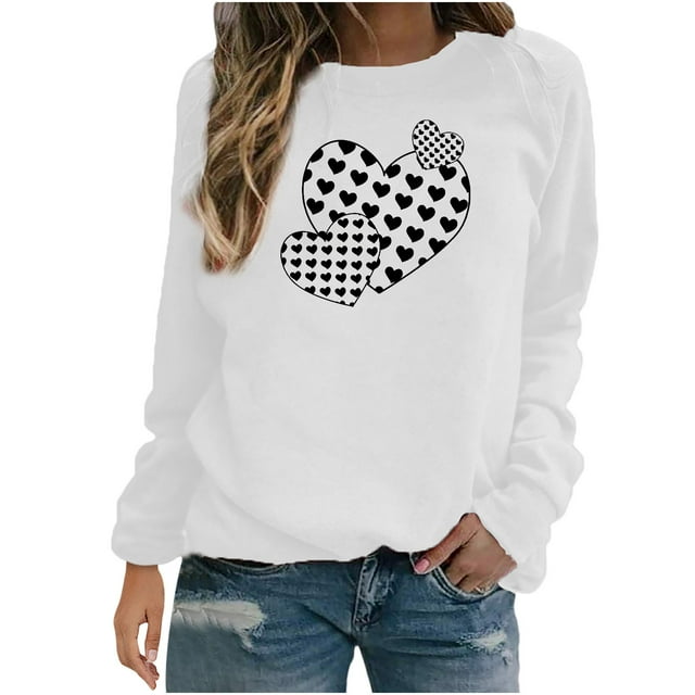 Pompotops Mode Femmes Pulls Décontractés Manches Longues Impression Amour Col Rond Tees Tops