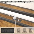 thumbnail image 6 of Queen Bed Frame with LED and Charging Station, Metal Platform Bed with Storage Headboard, Brown, 6 of 11