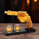 thumbnail image 1 of Juego de decantadores de whisky de vidrio sin plomo | Decantador de licor de diseño de revólver con soporte | 2 Vasos de whisky cilíndricos | Capacidad de 300 ml | Regalo soplado a mano para amantes, 1 of 8