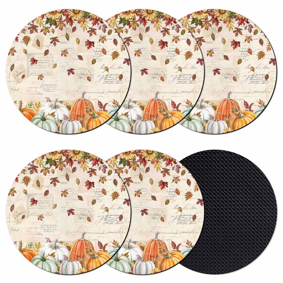 Orange Pumpkins Fall Coasters Set of 6, Absorbent Coasters for Drinks, Thanksgiving Botanical Sunflower Coaster for Desk Coffee Table Protection, Home Decor House Warming Gifts 4"