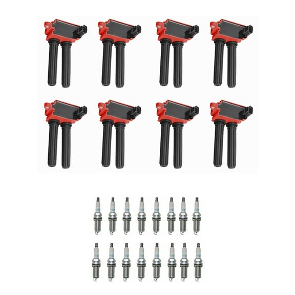 Set of 8 Red ISA Ignition Coils and 16 NGK Spark Plugs Compatible with 2016-2017 Dodge Charger 5.7L Replacement for UF504