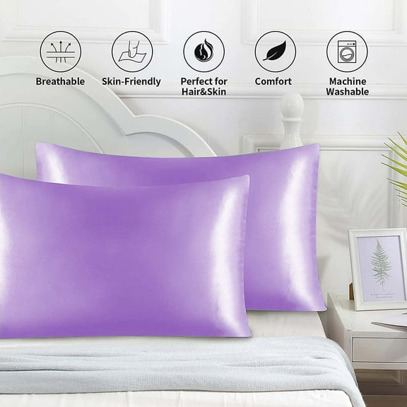 Satin Pillow Cases 2 Pack,Silk Pillow Cases,Standard Size for Hair & Skin,Wrinkle-Free,Cooling Pillow Case for Hot Sleepers,Envelope Closure,Soft Breathable(Purple 2pcs 30*20in)from QiwagFerng