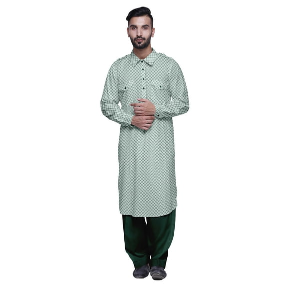 Atasi Mens Rayon Pathani Kurta Solid Salwar Set Printed Punjabi Kurta For Men