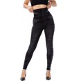thumbnail image 3 of Women's Casual Imitation Cowboy Leggings Bead High Elasticity Slim Cropped Pants, 3 of 9