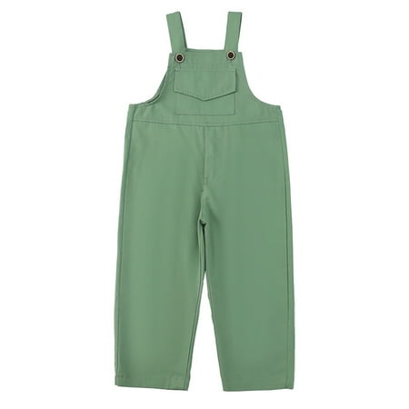 Nafuu Girls Romper Solid Color Crew Neck Overalls Sleeveless Adjustable Jumpsuits Kids Casual Loose Rompers Cute Long Pants Girl Jumpsuit Green 5-6 Years