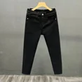 thumbnail image 5 of Pantalones vaqueros blancos para hombre, pantalones cortos rectos negros de alta calidad, pierna ancha, moda coreana, primavera y otoño, de lujo, 5 of 5