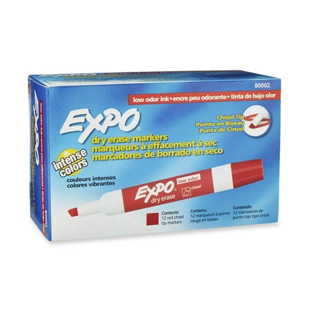 EXPO Low Odor Dry Erase Markers, Chisel Tip, Red, 12 Count