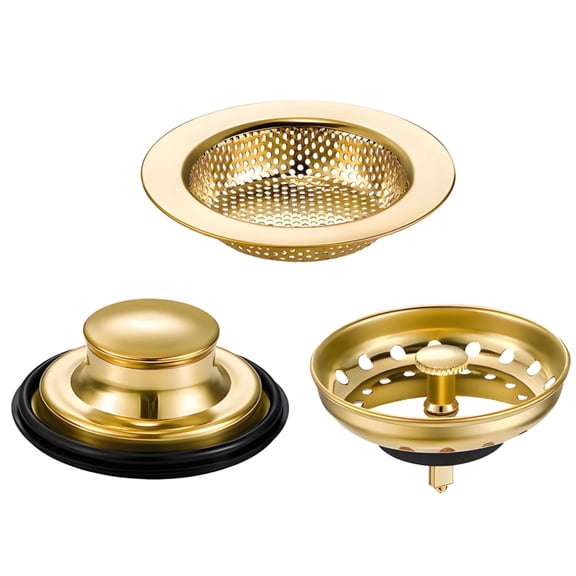 3 Pcs Gold Stainless Steel Sink Strainer Set - Luxury Anti-Clog Drain Basket Cover with Seal, Universal Fit for Most Kitchen Sinks