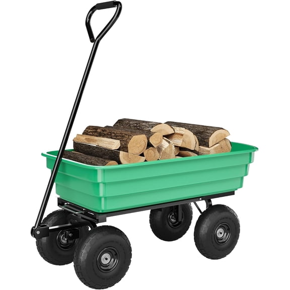 Garden Dump Cart - 600lb 4 Cu.Ft. Heavy Duty All Terrain Wheel Barrow, 180° Pivoting Handle for Easy Control,for Yard Work,Courtyards, Farm and Gardening