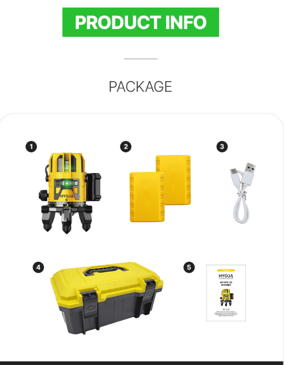 HYOJA Mini 5-Line Green Laser Level with Auto Alignment