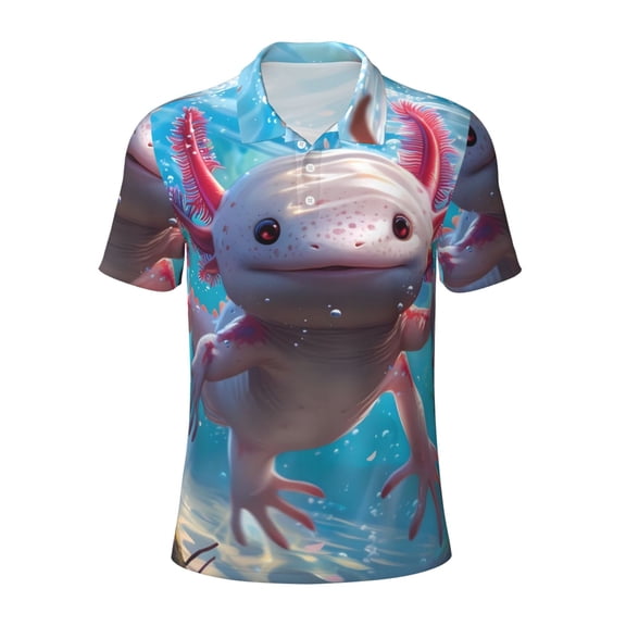 Kuqiui Mens Golf Polo Shirt Dry Fit Performance Sport Short Sleeve Golf Polo Shirts for Men-Cute Underwater Axolotl
