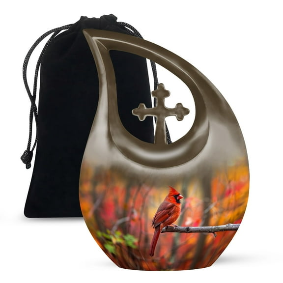 MUKTIVE Cardinal Urn for Ashes Adult Male - Funeral Urns for Female - Large Brown Urn for Ashes for Women - Cremation Urns for Man - Memorial for Female - Funeral Gift Ash Holder 10 Inch
